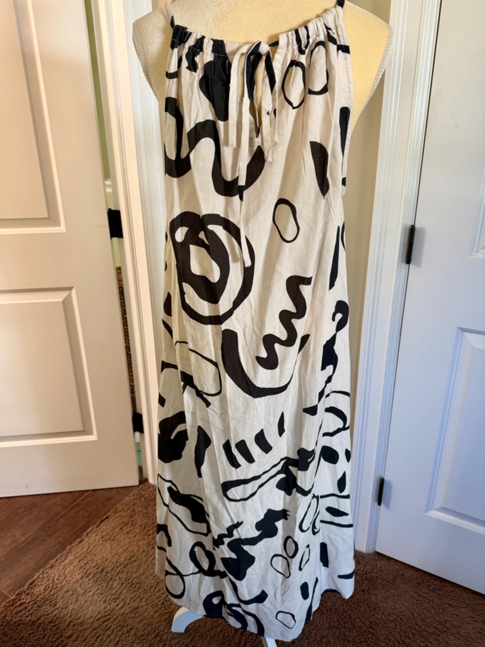Cost Plus World Market Black & White Print Sleeveless Bohemian Maxi Dress L/XL - Picture 3 of 9